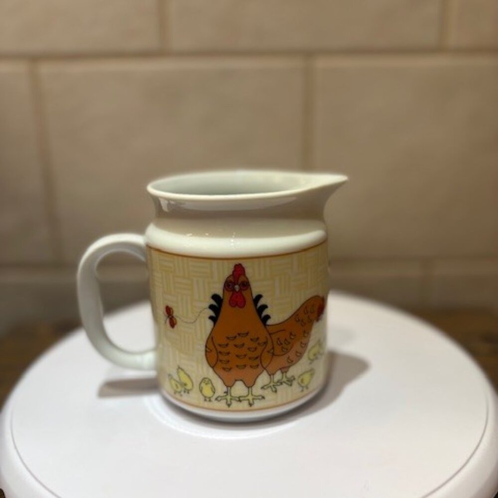 Vintage Ceramic Cameron Japan Creamer with Hens Chicks and Butterflies 1980s